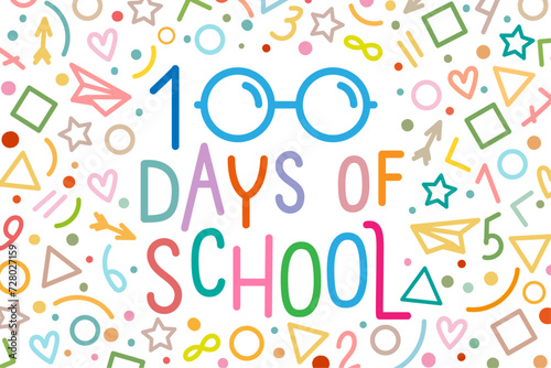 100 day`s of school banner on white. Last day of school, end of school year concept, line art style vector.
 photo