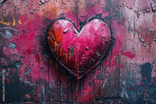 Dreamy Graffiti Heart Wall Art  Romantic Murals in Luxurious Dark Pink Interiors