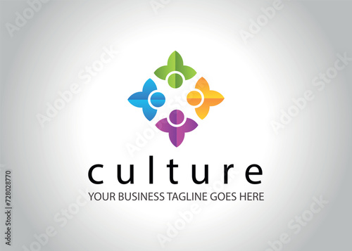 colorful culture logo with people in circle Teamwork Vector