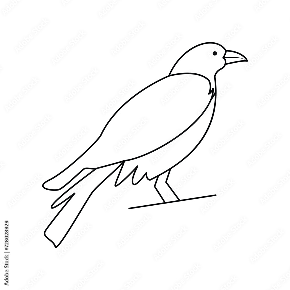 Obraz premium Crow single continuous one line out line vector art drawing and tattoo design 