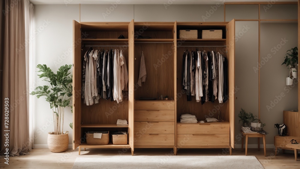 There are shelves, rods, and drawers in this contemporary, minimalist ...