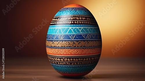 Single Easter egg design  painted in retro ethnic style. Happy spring holiday decoration