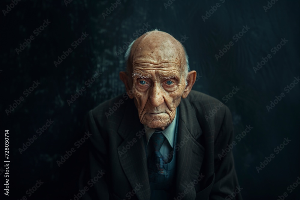 Fototapeta premium bald old man with gray hair and wearing a suit