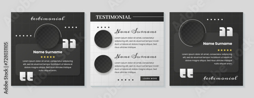 Customer feedback for social media. Vector set of square testimonial post template. Web banners of client satisfaction with star rating review of products or business services. Testimonials design.