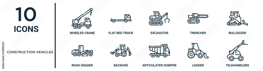 Telehandler Map Icon construction vehicles outline icon set such as thin line wheeled crane ...