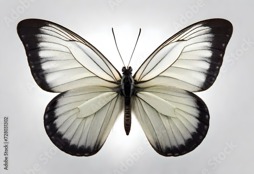 only one Beautiful white butterfly with spread wings from family of whiteflies Pieridae isolated on white background