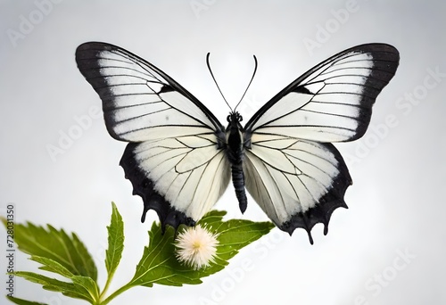 only one Beautiful black butterfly with spread wings from family of whiteflies Pieridae isolated on white background