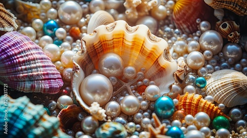 Colorful pearl in oyster shell wallpaper background