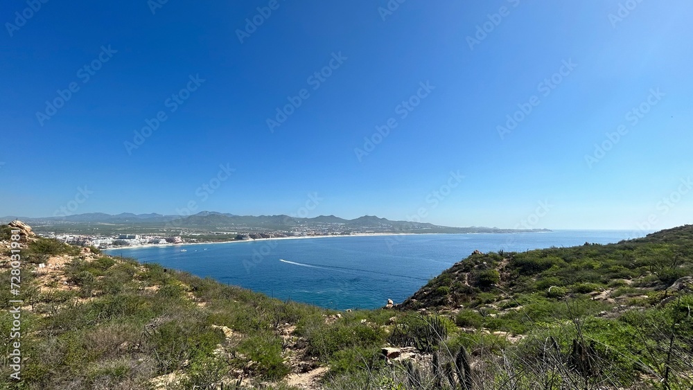 Fototapeta premium Photograph of Los Cabos beach from the Cerro del Vigia viewpoint in Los Cabos, Baja California Sur, Mexico.