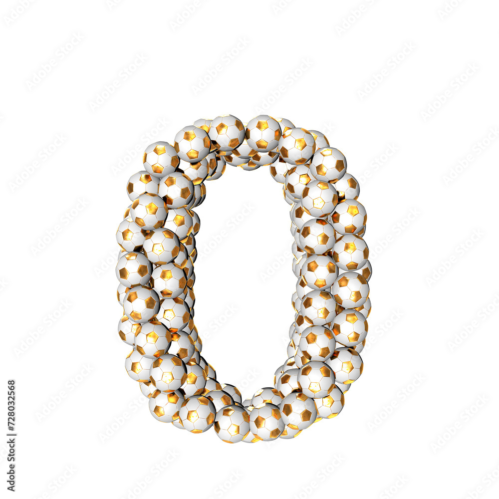 Symbol made from gold soccer balls. number 0 Symbol made from gold soccer balls. number 0