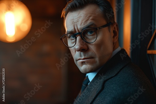 anxious inspector with a very serious face