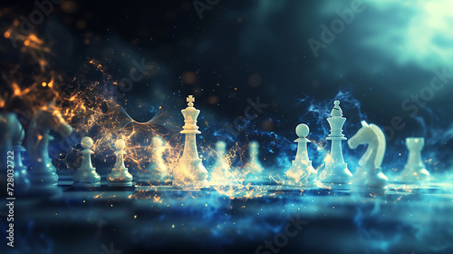Chess pieces made of light engaged in a cosmic game  where each move affects the fabric of the universe in intricate and unpredictable ways. 
