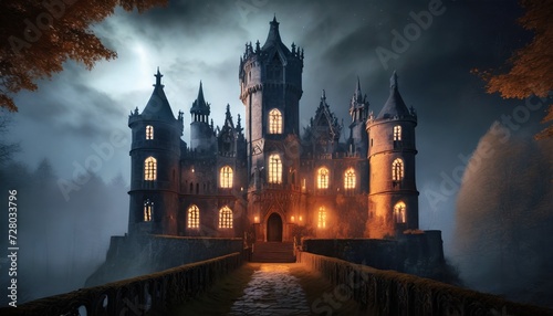 gothic castle in the night photo