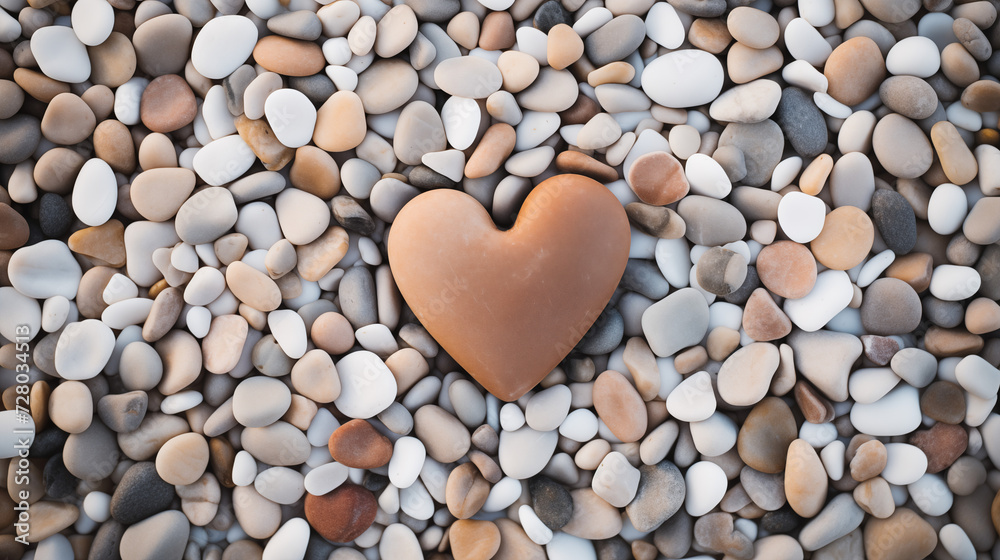 Singular Heart Stone Amidst Multicolored Pebbles Singular Heart Stone Amidst Multicolored Pebbles