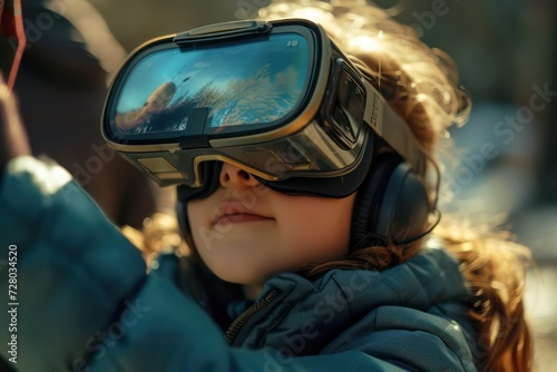 Happy child playing with VR glasses. Modern technology. Future concept © Daniil