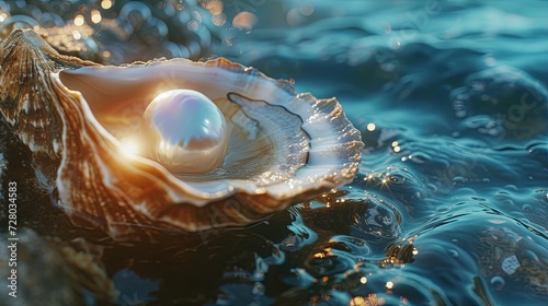 Shiny pearl inside of oyster shell wallpaper background