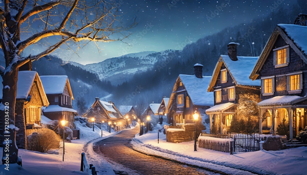 Fototapeta premium winter landscape with houses