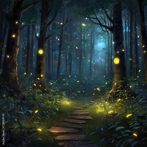 Nocturnal Ballet A Whimsical Dance of Fireflies in the Moonlit Forest.