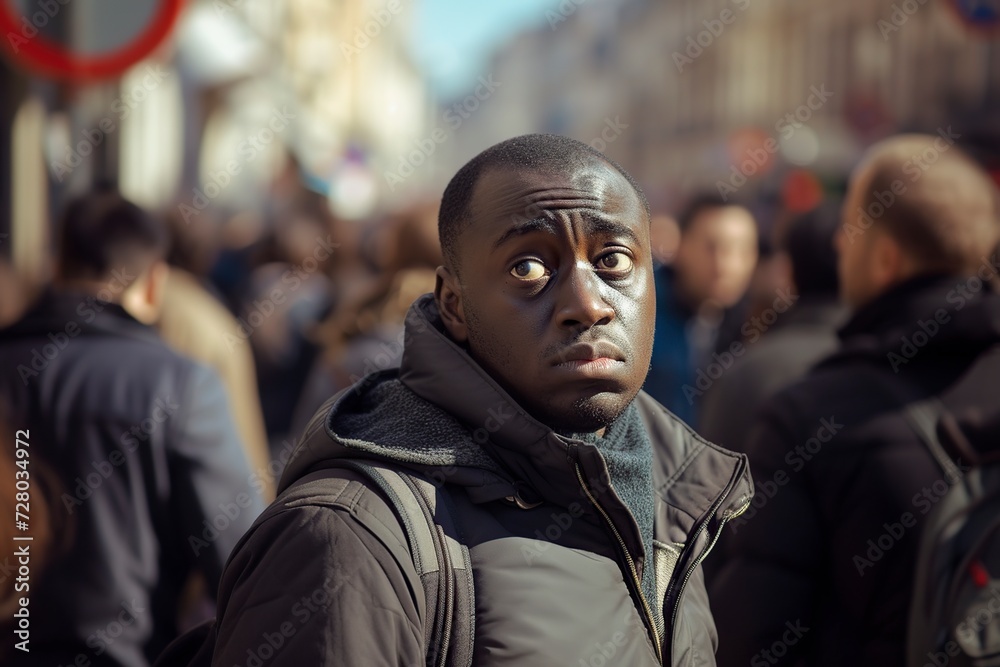 black man on a busy pedestrian street black man on a busy pedestrian street