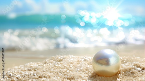 Pearl laying on beach sand sea shore wallpaper background 