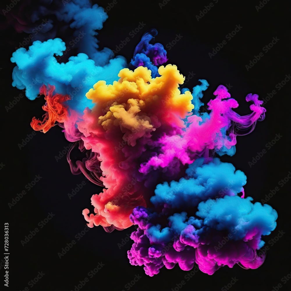 Colorful cloud of smoke on a black background. Background for design