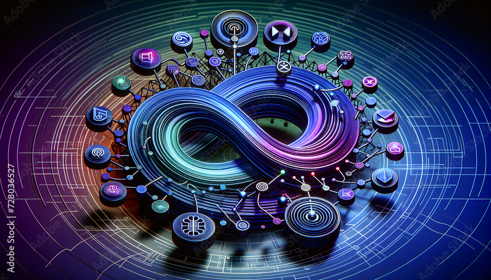 Fototapeta premium Abstract 3D and 2D design showcasing the dynamic nature of recurrent neural networks.