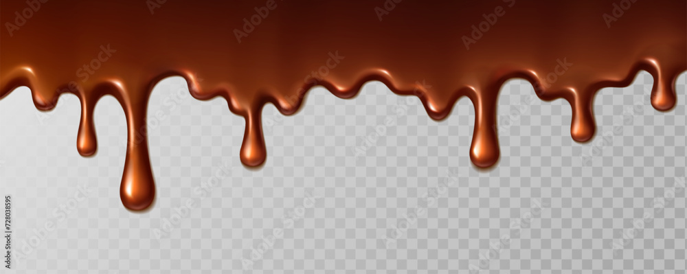 realistic vector icon illustration. melting chocolate line dripping on transparent background.