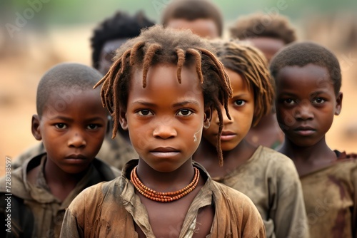 African kids in a village portrait. Volunteering, nonprofit organizations work for children education and against poverty in Africa. Global problems. 