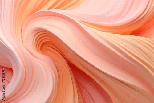 pastel peach wavy swirl 3d render. Abstract background in trendy peach fuzz color. Paint, caramel, clay, plastic or slime texture.