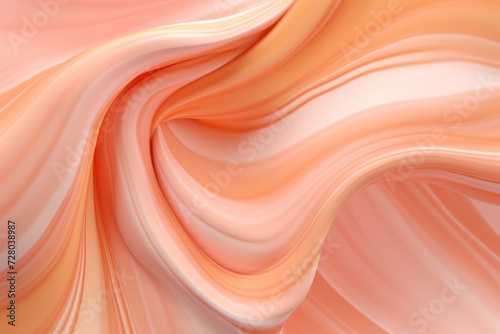 pastel peach wavy swirl 3d render. Abstract background in trendy peach fuzz color. Paint, caramel, clay, plastic or slime texture.
