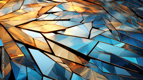Abstract mosaic of shapes and patterns in metallic hues, a futuristic and visually captivating background Ai Generative