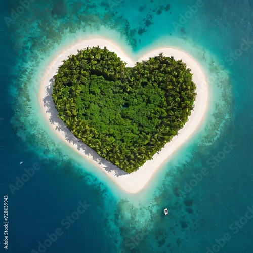 A heart-shaped tropical island