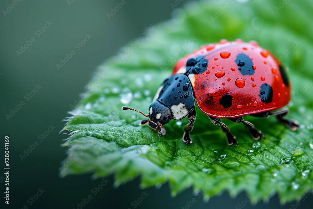 Fototapeta premium A Ladybug Resting Gracefully on a Vibrant Green Leaf