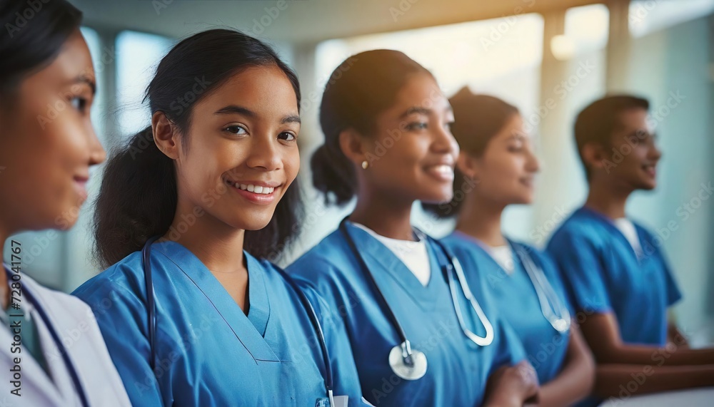 group of student nurses immersed in training at college, medical colleagues group of student nurses immersed in training at college, medical colleagues