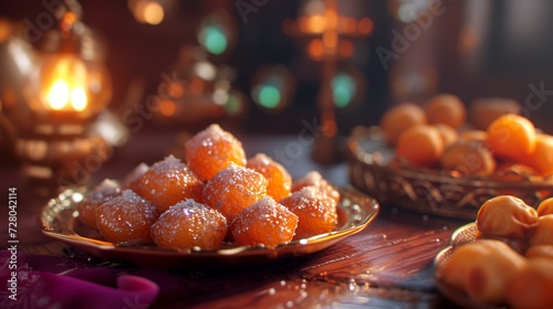 Dessert of mandarins on a wooden table. Selective focus. photo