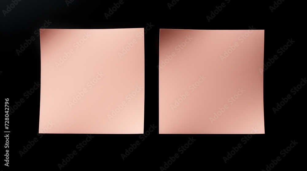 Two Blush square Paper Notes on a black Background. Brainstorming Template with Copy Space Two Blush square Paper Notes on a black Background. Brainstorming Template with Copy Space