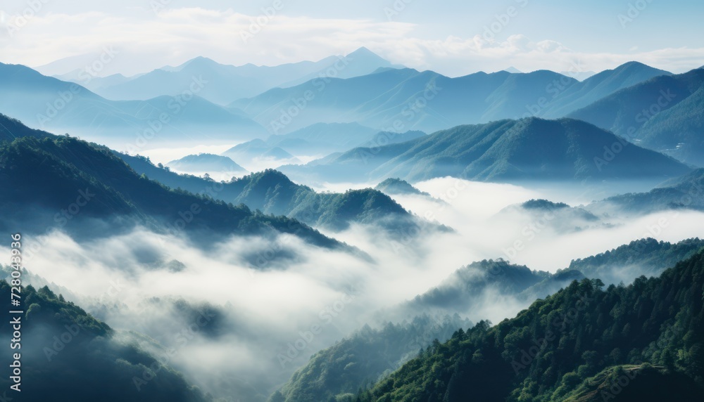 Fog-covered Mountain Range View