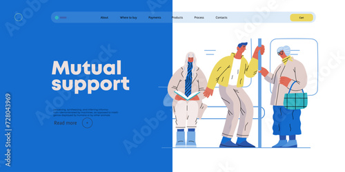 Mutual Support Giving up seat in public transport -modern flat vector concept illustration of man offering his seat to elderly woman on bus A metaphor of voluntary, collaborative exchanges of services