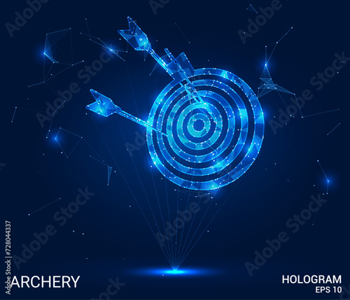 Hologram archery. Archery target with a set of arrows, vector illustration. A lot of attempts to hit the target of archery.