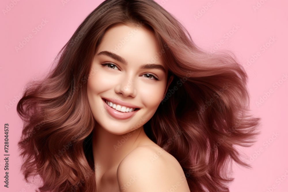 Obraz premium Woman With Long Brown Hair Smiling