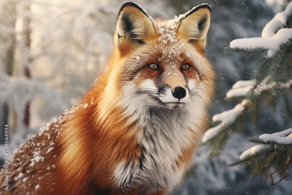 Red fox in the winter forest Red fox in the winter forest