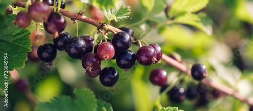 Lush Blackcurrant Branch Adorned with Juicy Berries in the Garden