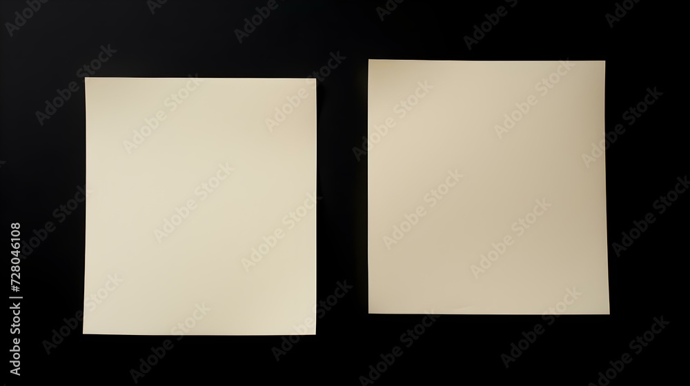 Two Ivory square Paper Notes on a black Background. Brainstorming Template with Copy Space Two Ivory square Paper Notes on a black Background. Brainstorming Template with Copy Space