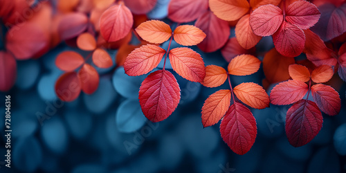 Viele schöne rote und blaue Herbstblätter als Hintergrundmotiv und Druckvorlage, ai generativ