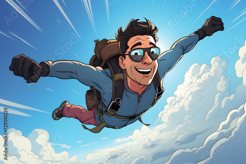 Cartoon Character skydiving, skydiving cartoon, character, cartoon dude, illustrated cartoon, skydiving