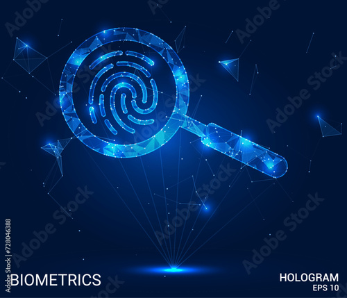 Digital Identity Check: Immerse yourself in the holographic realm of biometric scrutiny with this vector art. Fingerprint and magnifying glass unite, visualizing the future of identity verification.