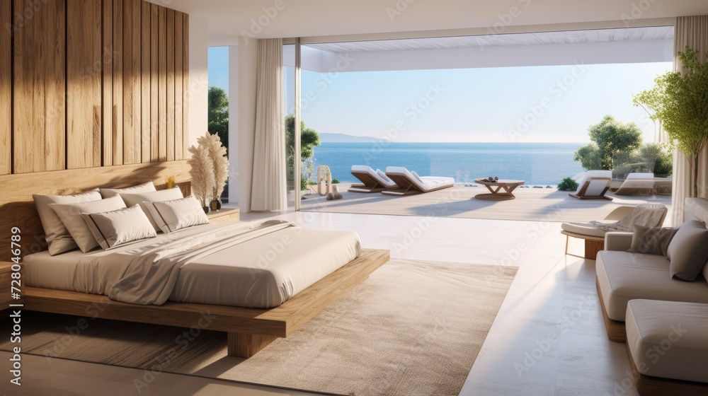 Fototapeta premium Luxury Resort Bedroom with Ocean View