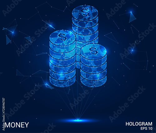 Coin Column Hologram: Elevate financial visuals with this vector, displaying a holographic stack of coins. A symbol of prosperity and digital currency evolution.