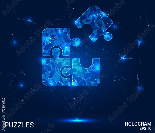 Hologram Puzzle Connection: Step into a holographic puzzle dimension with this vector, showcasing interconnected pieces. A visual representation of seamless unity and collaborative solutions.