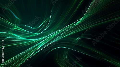 Enchanting emerald green neon lines in a dark space, forming a dynamic and modern abstract background.